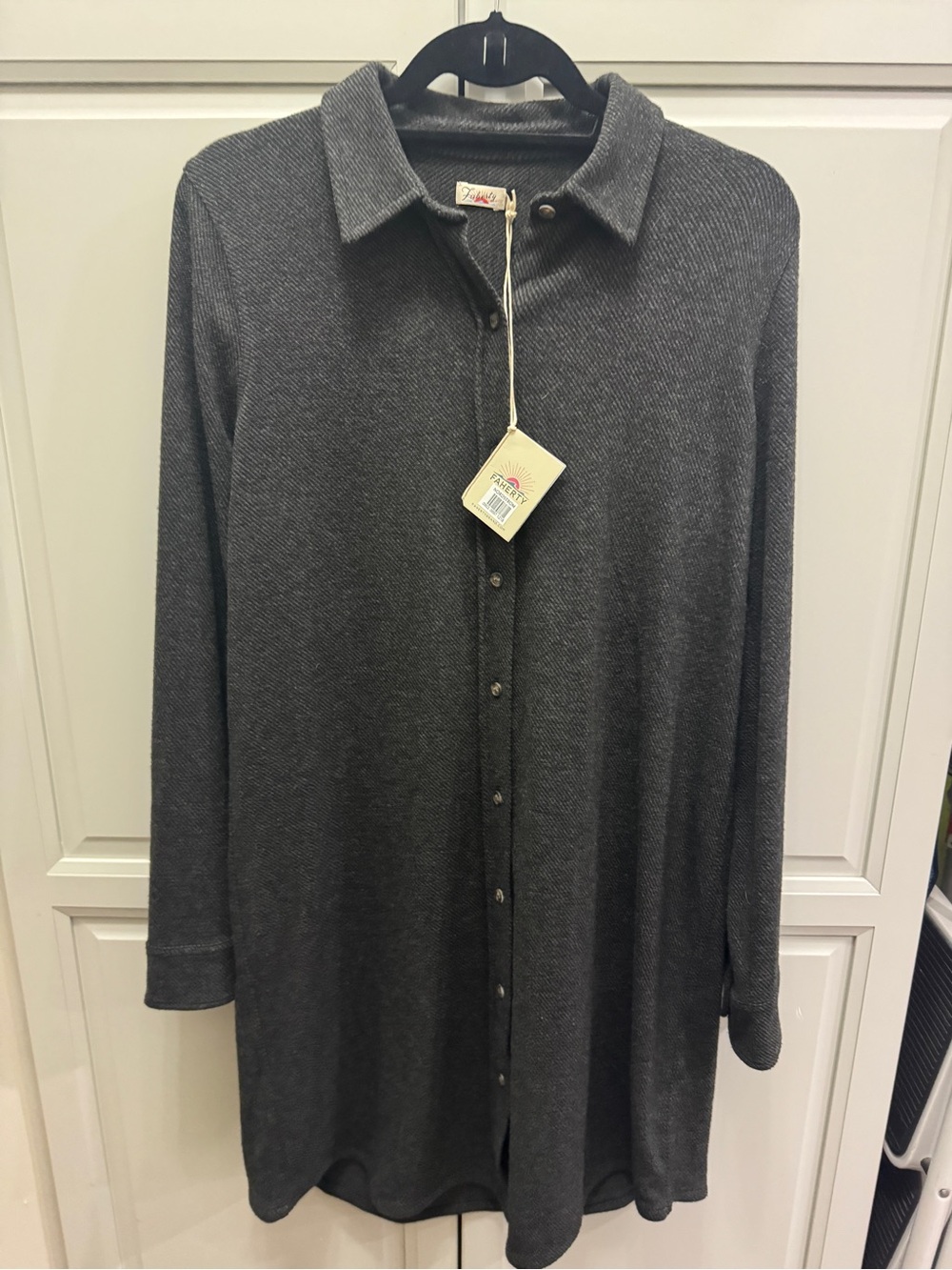 NWT Faherty Legend Sweater Shirt Dress Heathered Black Twill M